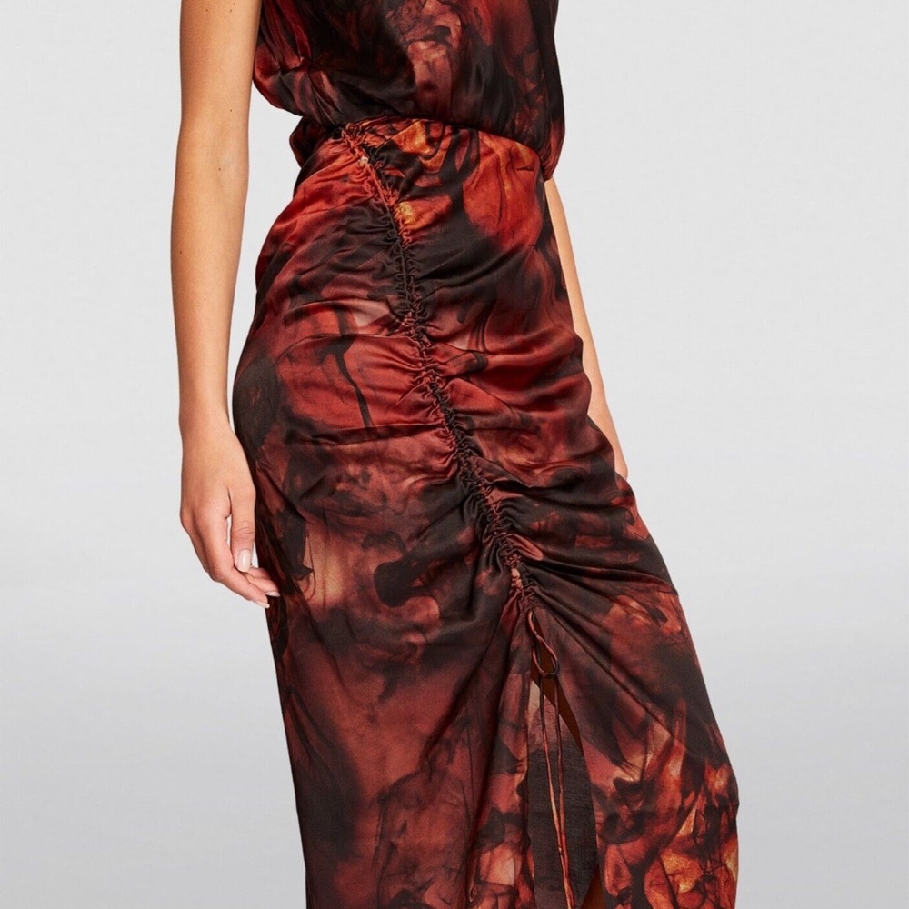 All Saints ISA Claudia Dress, Size 4 (small) Rust Red Silk Blend Midi Sleeveles - Picture 5 of 16